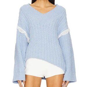 NWT FOR LOVE AND LEMONS TIERRA OVERSIZED V-NECK SWEATER IN BLUE SIZE S
